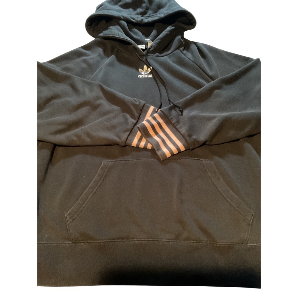 Adidas Originals‎ Trefoil Hoodie Black Pink Stripe Sleeve Pullover Size S